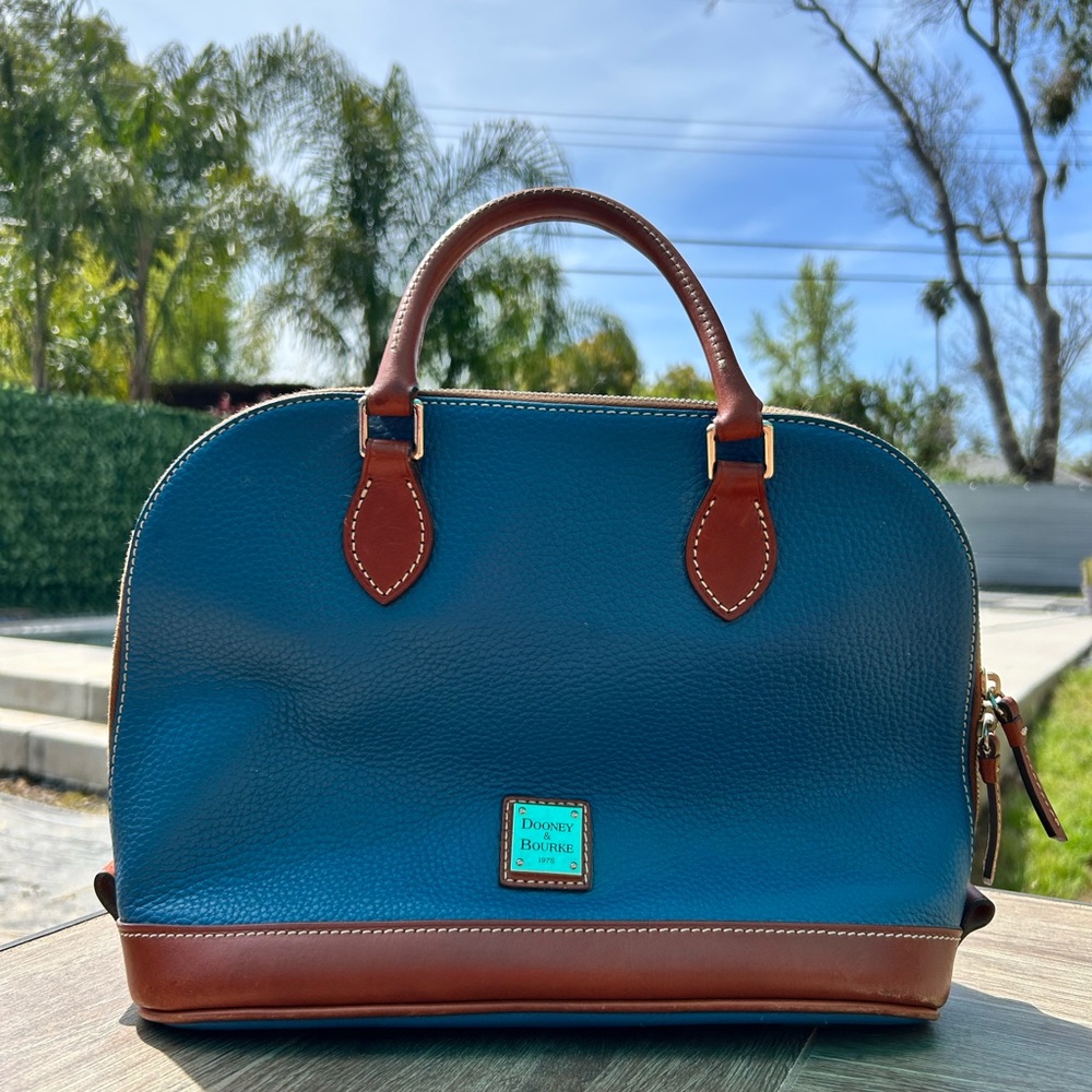 Dooney & Bourke Blue and Brown Leather Satchel
